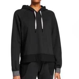 Terez Checkerboard Cuff Raglan-Sleeve Hoodie Sweatshirt NWT M